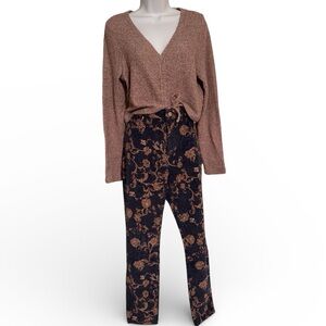 Seven7 Women's Navy Floral Straight Leg Pants